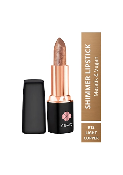 Shimmer Lipstick Vegan Ve Temiz İçerikli Işıltılı Parlak Ruj Metalic Light Copper No:912 no color