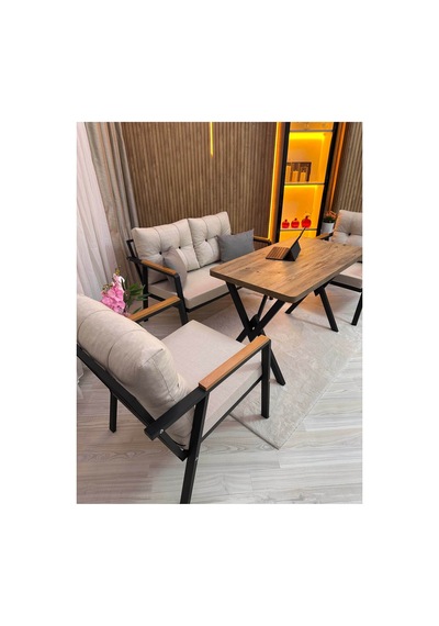 Houseart Balkon ,bahçe , Teras , Cafe ,salon , Metal Kanepe , Metal Kanepe Koltuk ,oturma Takımı 2-1-1 , Yemek Masası , Orta Masa Krem