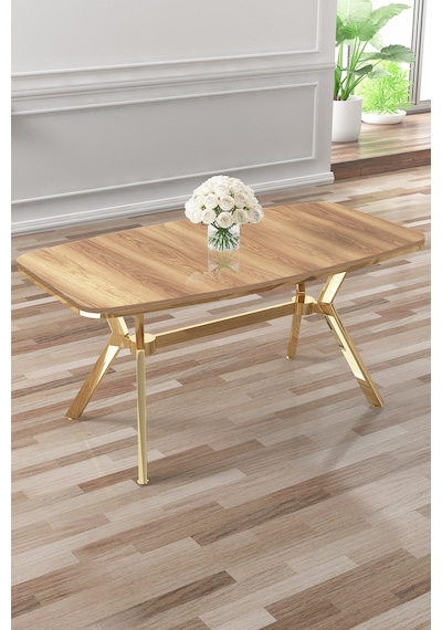 Canisa Asel Serisi 90x160 Lak Panel Hazar Gold Kaplama Ayaklı Masa Masa Hazar Ayak Gold