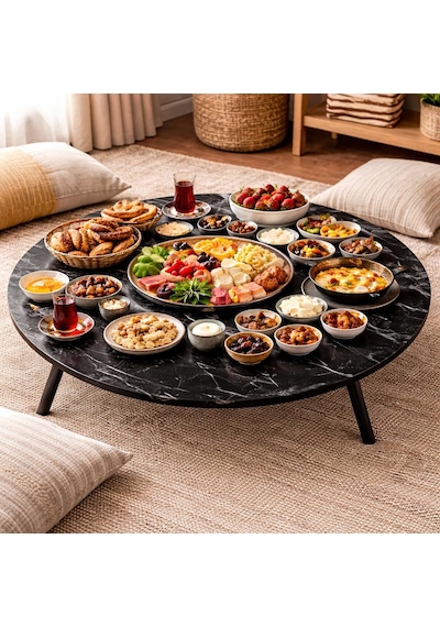 70 Cm Çap - Ahşap Kaplama Katlanabilir Yer Sofrası - Oyun Masası - 21 Cm Yükseklik Siyah Mermer 70 Cm Çap - Ahşap Kaplama Katlanabilir Yer Sofrası - Oyun Masası - 21 Cm Yükseklik Siyah Mermer