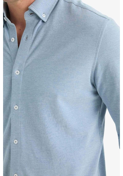 Defacto Regular Fit Polo Yaka Penye Uzun Kollu Gömlek E8067ax25aube422 Mavi