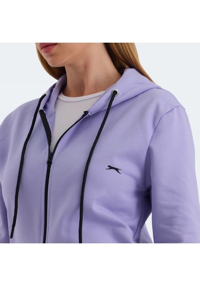 Slazenger KATYA Kadın Fermuarlı Kapüşonlu Cepli Lila Sweatshirt