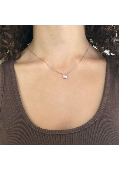 Ferizz Rose Zirkon Baget Taşlı Gümüş Kolye Gk-332