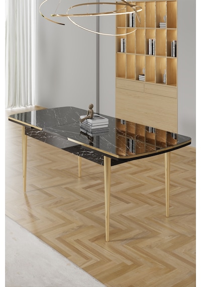 Canisa Rada Serisi 80x132 Açılabilir Lak Panel Siyah Mermer Desen Masa 4 Siyah Sandalye Gold Detay Masa Siyah Mermer Desen Sandalye Siyah Canisa Rada Serisi 80x132 Açılabilir Lak Panel Siyah Mermer Desen Masa 4 Siyah Sandalye Gold Detay Masa Siyah Mermer Desen Sandalye Siyah