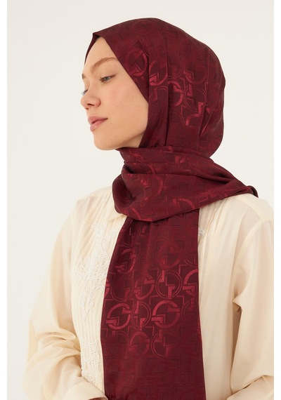 Mirsoy Scarf Daka Desen Parlak Jakar Şal - Bordo Bordo
