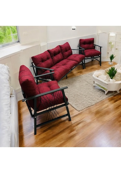 Lüx Bahçe Balkon Mobilyası , Koltuk Takımı , Cafe 3-1-1 Takım Bordo