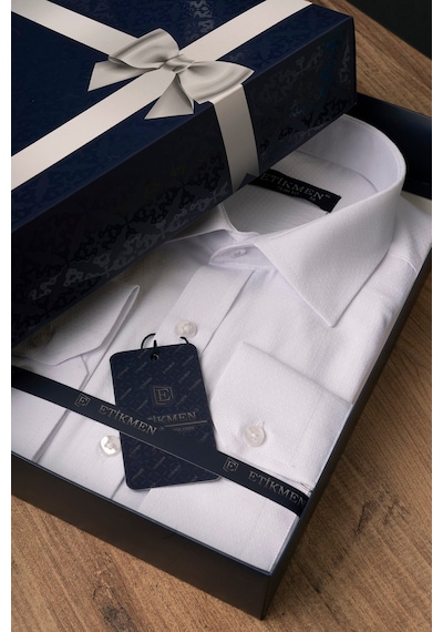 Beyaz Sedef Düğmeli Slimfit Erkek Gömlek + Kutulu Beyaz