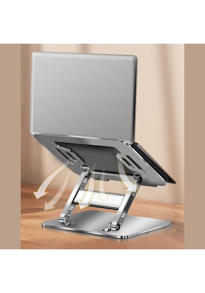 Katlanabilir Ayarlanabilir Alüminyum Laptop Standı, Taşınabilir Ergonomik Notebook Yükseltici, 6 Kademeli Yükseklik Ayarlı, Macbook Tablet Uyumlu, 10-17 İnç, Gümüş
