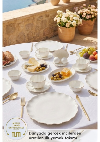Karaca Fine Pearl Shell Gold 29 Parça 6 Kişilik Kahvaltı Takımı Beyaz