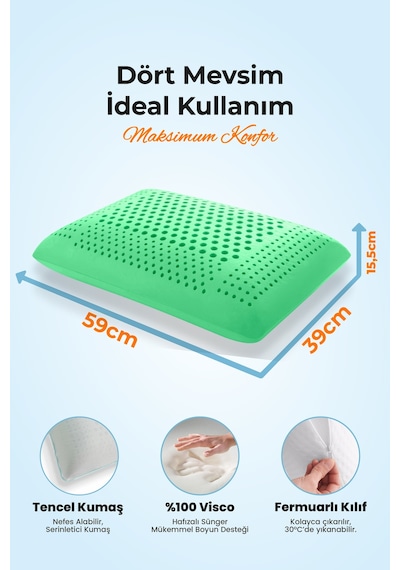 Viscofoam Air Terapi Hava Kanallı Ortopedik Yastık Visco Yastık Yeşil 60x40x16cm