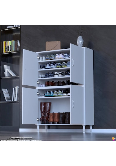 Efna Ayakkabılık - Kapaklı 4 Raf 6 Bölmeli Dar Alanlar İçin Çok Amaçlı Dolap 95 Cm Genişlik Beyaz Efna Ayakkabılık - Kapaklı 4 Raf 6 Bölmeli Dar Alanlar İçin Çok Amaçlı Dolap 95 Cm Genişlik Beyaz