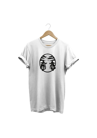 Yol Baskılı Beyaz T-shirt Beyaz