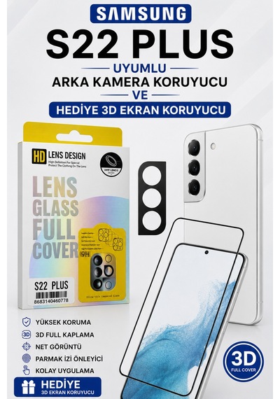 Samsung S22 Plus Uyumlu Arka Kamera Koruyucu+ Full Ekran Koruyucu Si Yah