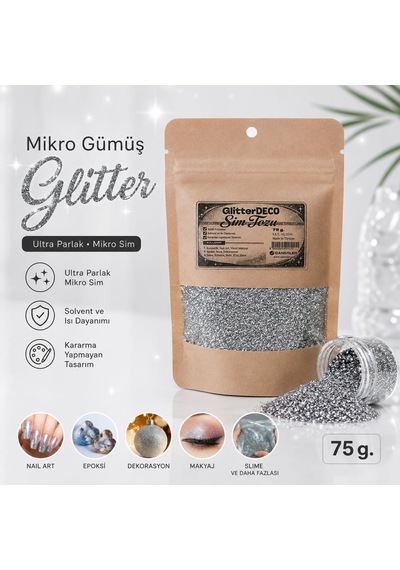 Lexroo Gümüş Glitter Sim Tozu - Epoxy Nailart Makyaj Mum Kolonya Dekorasyon İnce Taneli