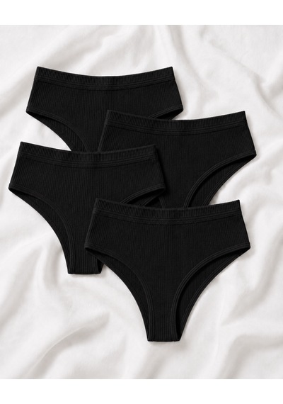 Skin Verse Pamuklu Yüksek Bel Tanga Külot 4'lü Set Siyah