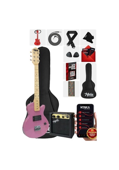 Midex Ceg-34pk 5-8 Yaş Çocuklar İçin Amfili Full 1/2 34 İnç Elektro Gitar Seti Pembe