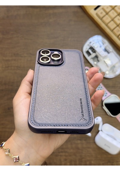 Apple iPhone 14 Pro Max Uyumlu Premium Deri Dokulu Darbelere Karşı Dayanıklı Nazal Silikon Kılıf Lacivert