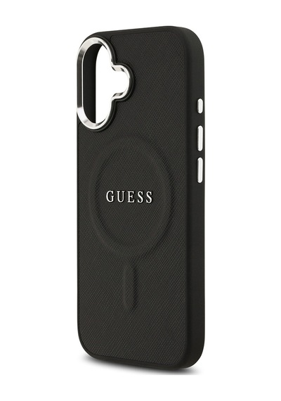 Apple Uyumlu iPhone 17 Kılıf Guess Lisanslı M-safe Şarj Özellikli Klasik Yazı Logolu Pu Deri Kapak Siyah Siyah