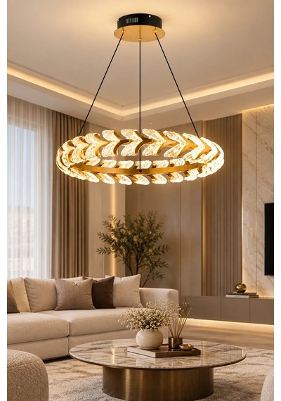 Modern Premium Led Avize Gold Kasalı Dekoratif Sarkıt Avize Salon Mutfak 67w