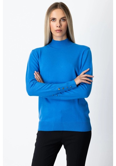 On Fashion Kadın Dik Yaka Basic Mavi Kazak 63514 Mavi