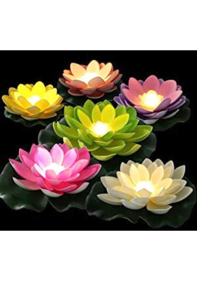 Dekor Düğün Mumları 6 Adet Işıklı Su Mumu Suda Yüzen Lotus Çiçekleri Pilli Mum Water Floating Candle