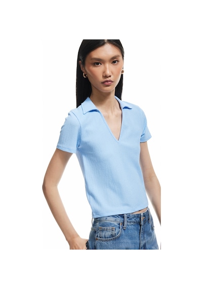 Koton Regular Fit Dokulu Kısa Kollu V Polo Yaka Tişört Mavi 5sak50352ek Mavi
