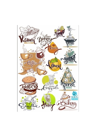 Yemek Yazı Tipi Sticker Set