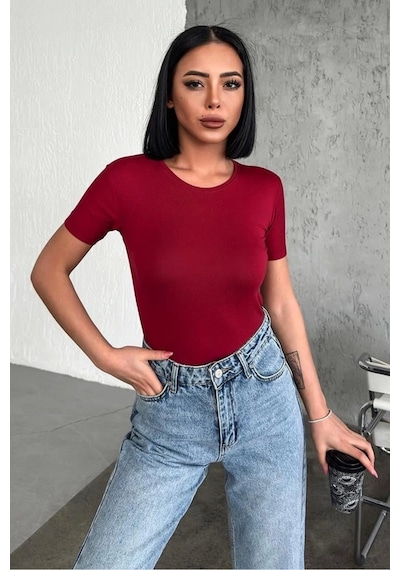 Lisinya Rahat Ve Şık Kısa Kollu Bisiklet Yaka Likralı Viskon Penye Body Bordo Çok Renkli Lisinya Rahat Ve Şık Kısa Kollu Bisiklet Yaka Likralı Viskon Penye Body Bordo Çok Renkli