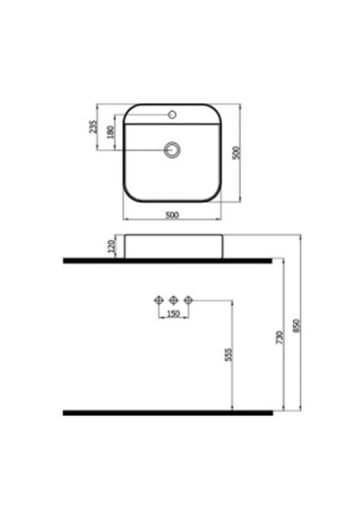 Newarc 515050BT Loft Batarya Delikli Tezgah Üstü Lavabo