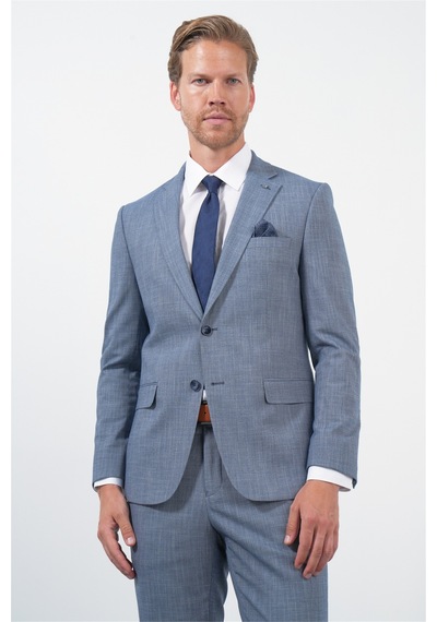 İmza Lacivert-beyaz Mono Yaka 6 Drop Slim Fit Tam Astar Esnek Takım Elbise 1001260172 Lacivert - Beyaz