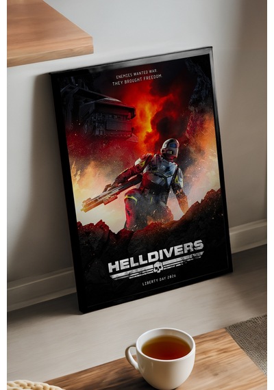 Helldivers Siyah Ahşap Çerçeveli Poster, Dekoratif Oyun Duvar Tablosu