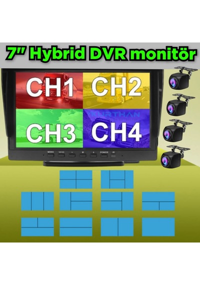 7 İnç Dvr Monitör Ve 4 Adet 170 Derece Açılı Kamera Seti 12 Volt