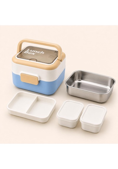 2 Katlı Lunch Box, 304 Paslanmaz Çelik Bölmeli Beslenme Kutusu,mavi Çok Renkli