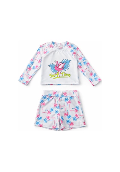 Beniizle Flamingo Baskılı Uzun Kollu Kız Çocuk Mayo Açık Mavi