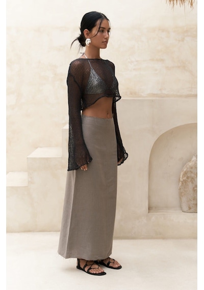 Mai Collection Mai Studios Co. Daisy Füme İnce Triko Crop Füme