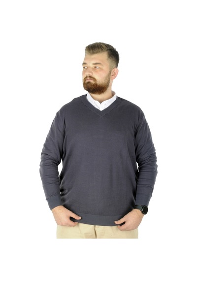 Mode Xl Büyük Beden Kazak V Yaka 22206 Füme 001