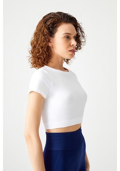 Los Ojos Beyaz Seamless Yumuşak Dokulu Spor T-shirt Crop Top Beyaz Beyaz