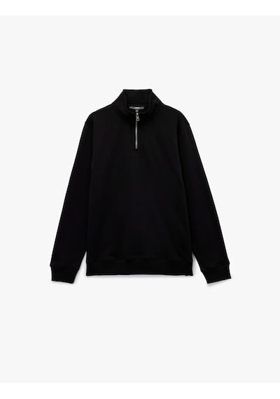 Koton Uzun Kollu Şardonlu Basic Yarım Fermuarlı Sweatshirt Siyah 6wam70016mk Siyah