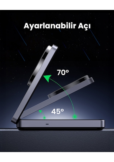 Ugreen 2'si 1 Arada 30w Magnetik Wireless Kablosuz Şarj Cihazı, Siyah, 45023 Standart