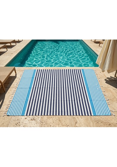 Ludıa Çizgili Desen %100 Pamuk Peştemal Havlu 100x190 Cm Büyük Boy Mavi-beyaz-lacivert