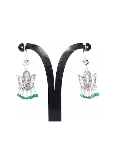 Zümrüt Taşlı 925 Ayar Gümüş Telkari Küpe N11.101315