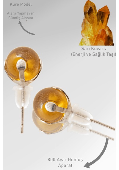 Sertifikalı Gerçek Sarı Limon Kuvars Taşı Nokta Doğal Taş Küpe Çok Renkli