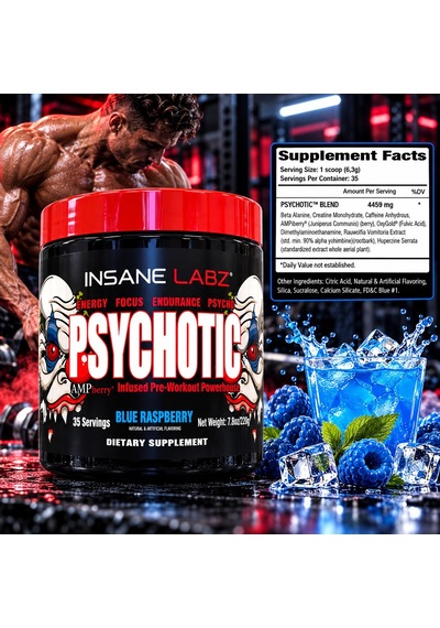 Insane Labz Psychotic Preworkout Blue Raspberry 35 Servis Aromalı