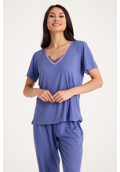 Amarelle Dream Gri Mavi 4 Lü Viskon Pijama Takım Seti Mavi