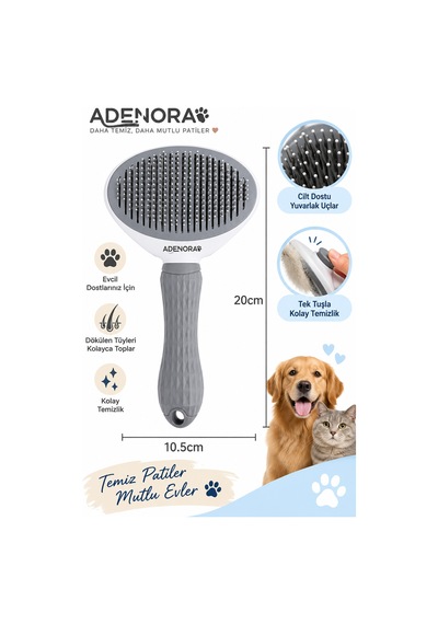 Otomatik Temizlenen Tuşlu Evcil Hayvan Fırçası Kedi Köpek Tüy Toplayıcı Tarak Gri
