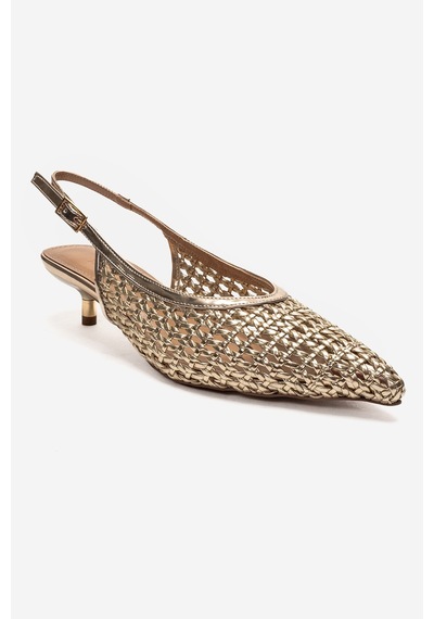 Luvishoes Orelıs Altın Örgü Desenli Kadın Kısa Topuklu Ayakkabı Altın