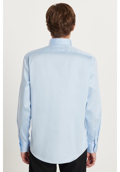 Tudors Erkek Slim Fit Premium Likralı Pamuk Saten Açık Mavi Gömlek-35712 Açik Mavi