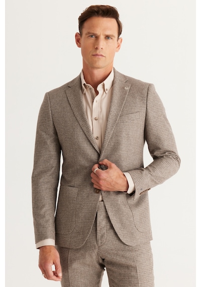 AC&Co / Altınyıldız Classics Erkek Kahverengı Slim Fit Dar Kesim Mono Yaka Kareli Yünlü Takım Elbise Kahverengi AC&Co / Altınyıldız Classics Erkek Kahverengı Slim Fit Dar Kesim Mono Yaka Kareli Yünlü Takım Elbise Kahverengi
