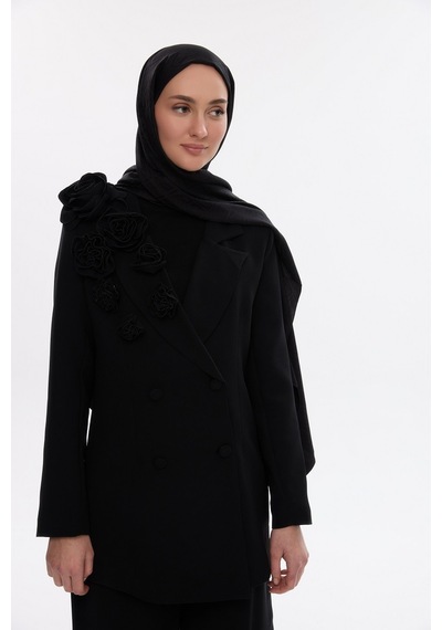 Mirsoy Scarf İpeksi Jakar Şal V Desen Siyah