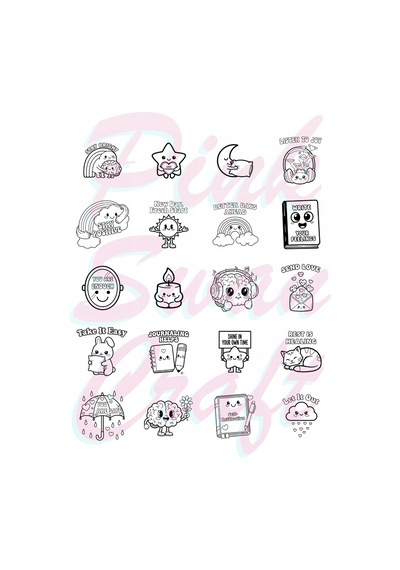 Cute Kawaii Mental Health Bold And Easy - 20x20 Büyük Boyama Kitabı, Çocuklar Ve Yetişkinler İçin